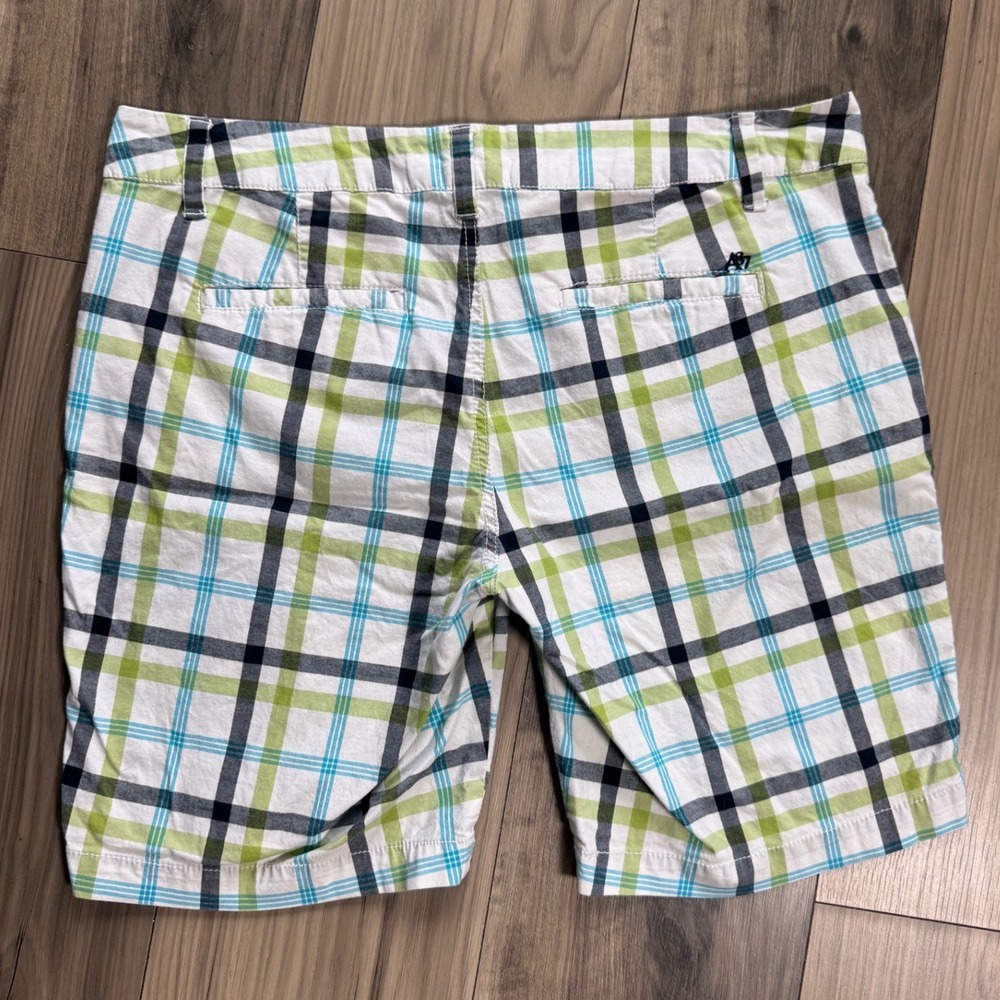 Aeropostale Mens Plaid Stretch Shorts Mint Green Blue White Size 13/14